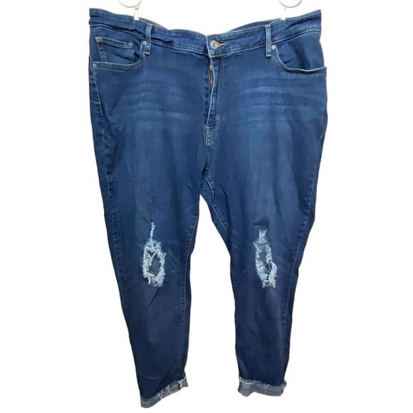 Levis Strauss & Co Womens Medium Wash Distressed Raw Hem Skinny Jeans Size 26W - Picture 1 of 4